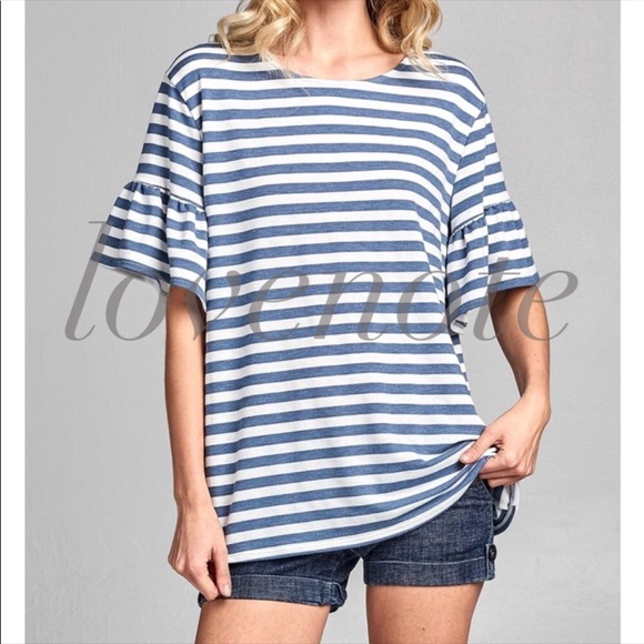 lovenote Tops - 🇺🇸 Short Sleeve Ruffle Sleeve Striped Top Blouse